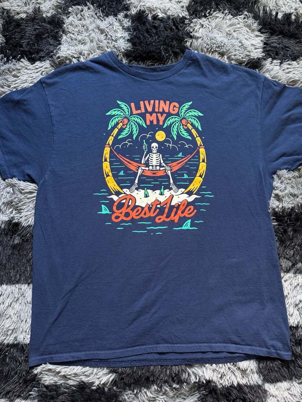 DOM It's About The Art 'Living My Best Life' Skeleton Graphic Navy Blue T-Shirt